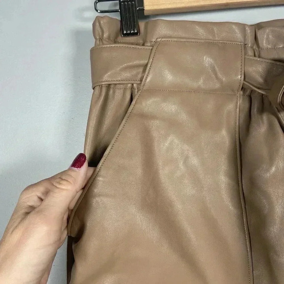 CI Sono Womens Skirt Size L Brown Mini Faux Leather Short Belted - Picture 2 of 10